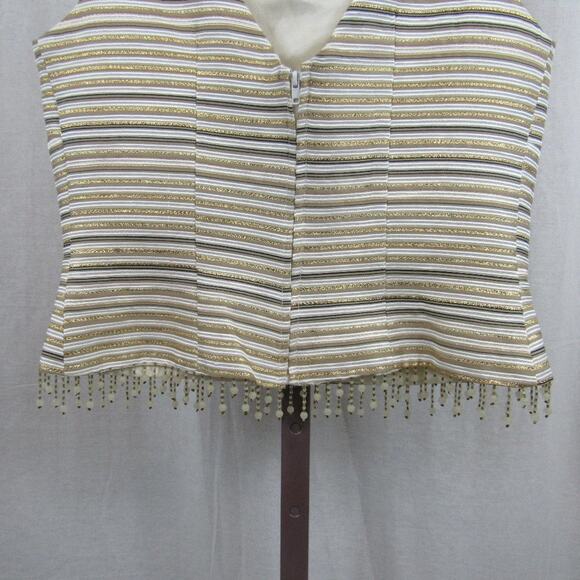 Cachet Metallic Size 8 Striped Formal Top with Beaded Detail Hem Gold Semi Crop - Picture 5 of 8